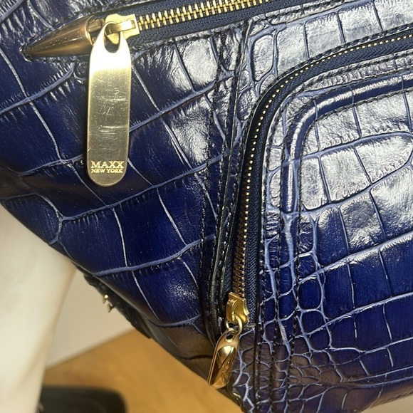Maxx Navy Blue Croc Embossed Leather Tote Shoulder Bag Multiple Compartments - Picture 3 of 14